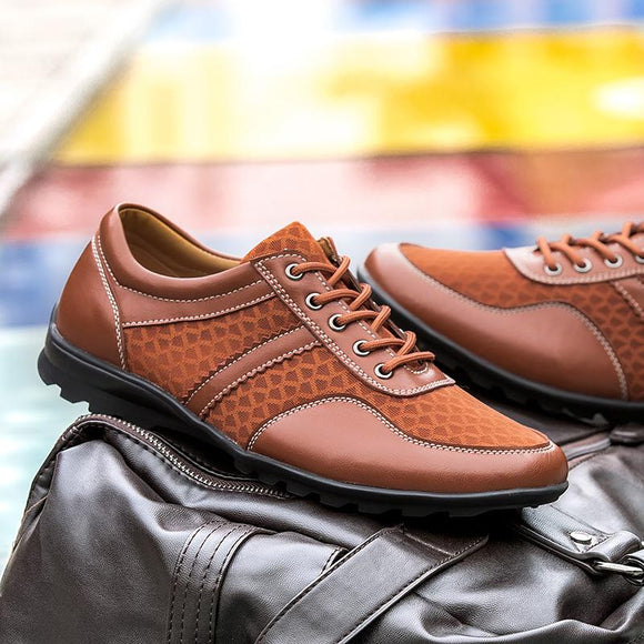 Men's Shoes - Fashion Leather Mesh Breathable Shoes