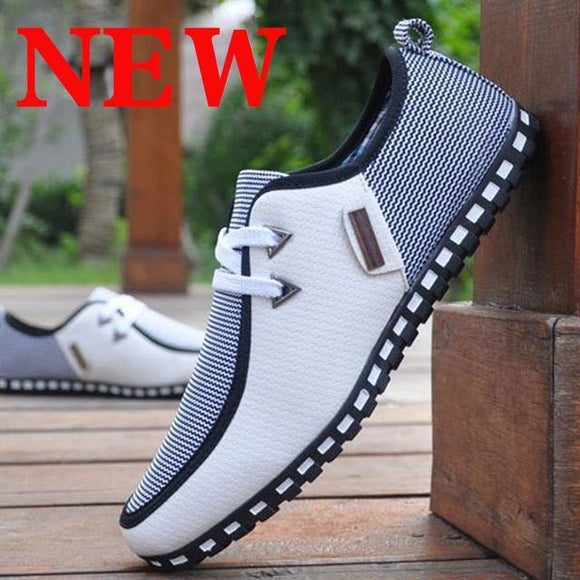 2020 Spring Summer Men's Striped Lace Up Comfortable Lightweight Leather Shoes