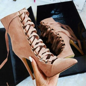 2019 New Fashion Spring Suede Ankle Cross Strap Gladiator Boots