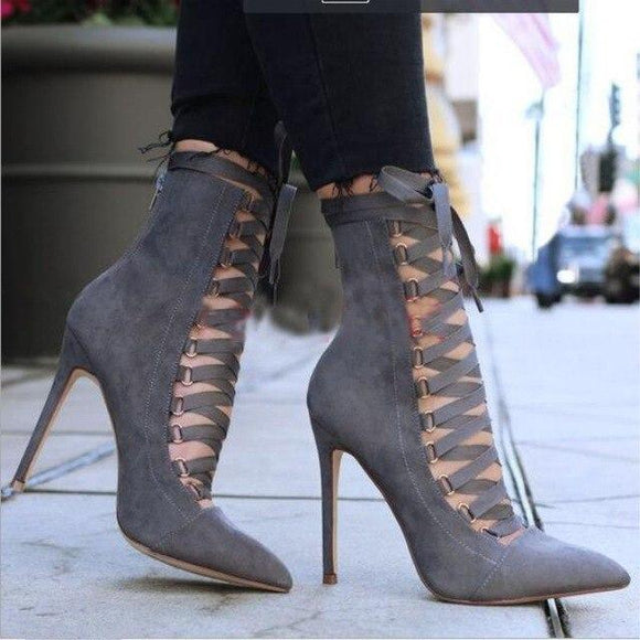2019 New Spring Suede Ankle Cross Strap Gladiator Boots