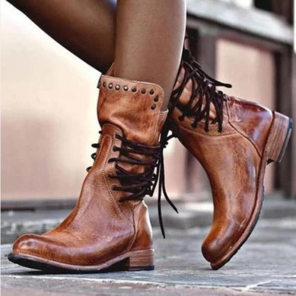 New Women Mid-calf Leather Boots