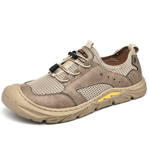 2021 New Men's Leather Mesh Stitching Shoes