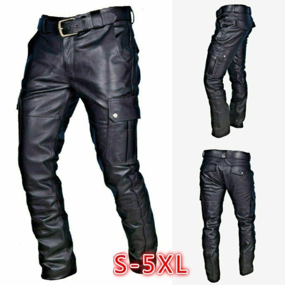 Plus Size Men Motorcycle Leather Pants