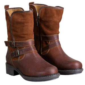 Women Winter Vintage Leather Buckle Ankle Boots