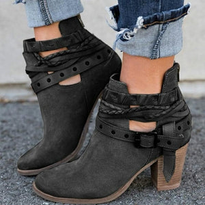 Flocking Casual Adjustable Buckle Ankle Boots