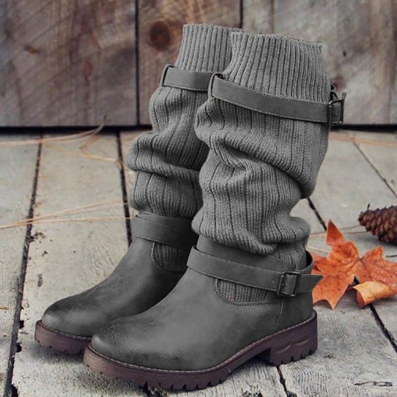 Hot Solid Color Warm Wool Knit Boots