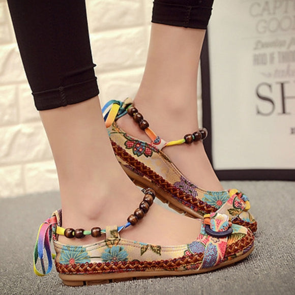Shoes - New Retro Embroidered Ankle Straps Loafers