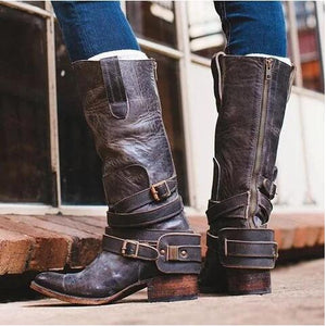 Women's Shoes - Women's Fashion Vintage Low Heels Zipper Boots