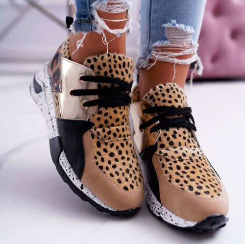 Women Leopard Print Thick Bottom Sport Sneakers