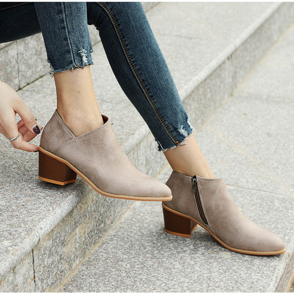 Shoes - Plus Size Suede Pointed Toe Women Short Boots