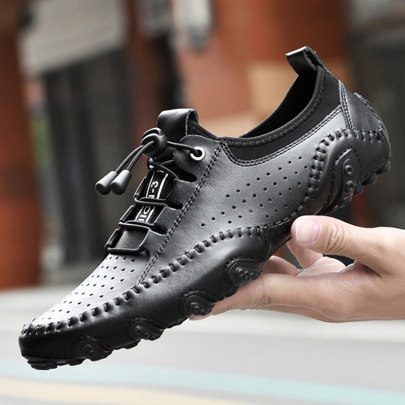 Men's Casual Handmade Leather Mesh Shoes