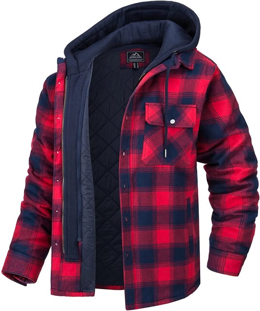 Men's Plaid Thickened Hooded Jacket