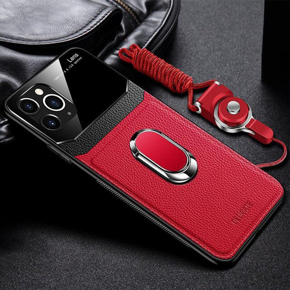 Leather+Hard PC Stand Ring Cover For iPhone 12 Pro