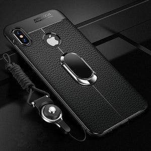 Case & Strap - Luxury Ultra Thin Silicone Leather Magnetic Stand Shockproof Armor Case + Strap + Ring For iPhone 11 11 PRO 11 PRO MAX XS MAX XR X 8 7Plus 6 6s Plus