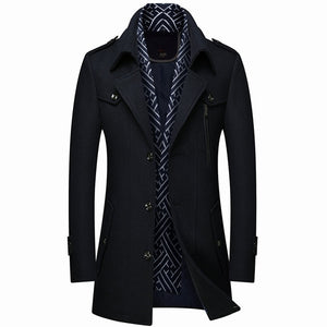 Thicken Woolen Scarf Collar Overcoat