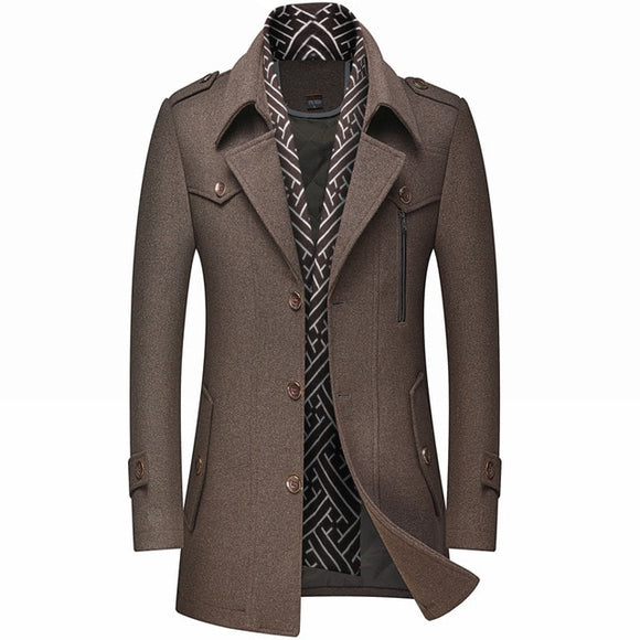 Men Fashion Scarf Collar Woolen Coat