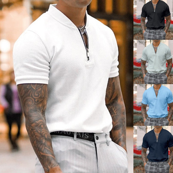 Men's Fashion Sexy Zip V-neck Short Sleeve