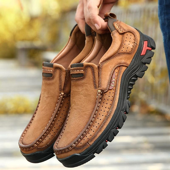 Genuine Leather Solid Spring Autumn Slip On Casual Shoes(Extra Wide Width Offer)