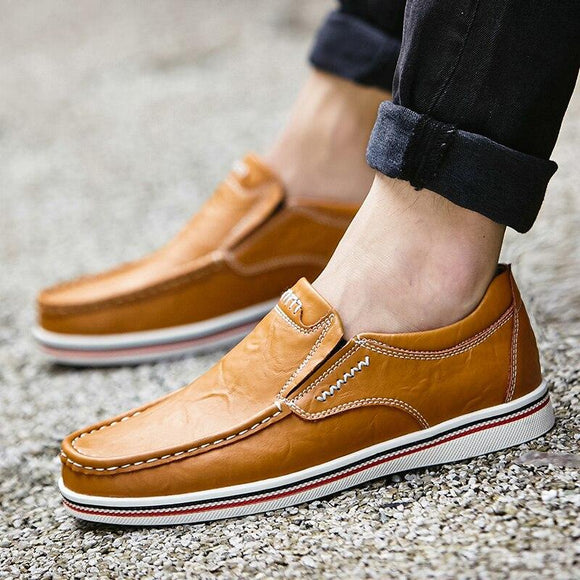 Men Large Size Cow Leather Wear-resistant Slip On Casual Shoes