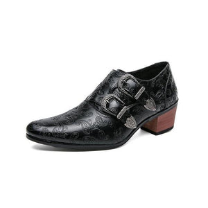 Men Thick Heel Printing Leather Shoes