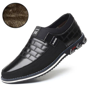 Men's Shoes - 2020 Winter Genuine Leather Add Plush Slip On Magic Closure Loafers