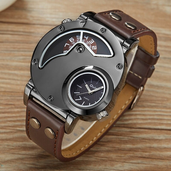 Double Time Leather Quartz Watch