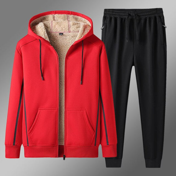 Men Winter Fleece Hooded Sportswear 2 Sets 8XL