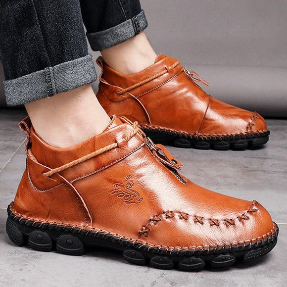 Men's Shoes - Autumn Winter Cow Split Leather Wear-resistant Walking Motorcycle Footwear Ankle Boots