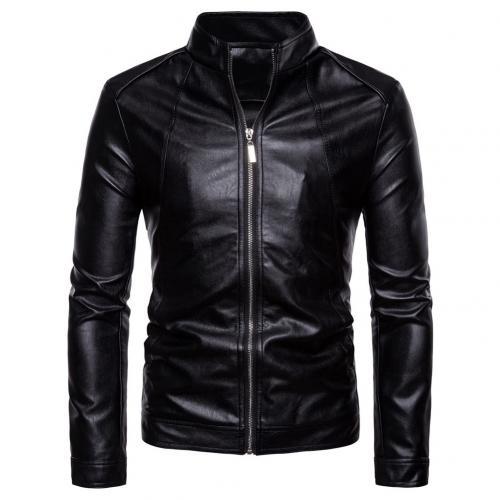 Men's Slim Black Leather Jacket 5XL