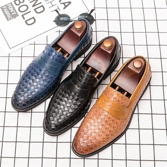 Microfiber Leather Mens Weave Comfortable Loafers
