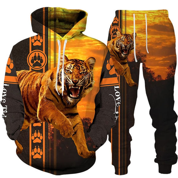 3D Tiger Printed Hoodie Suit