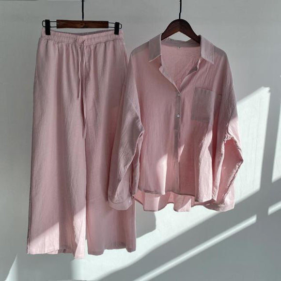 Womens Cotton Linen Shirt Sets