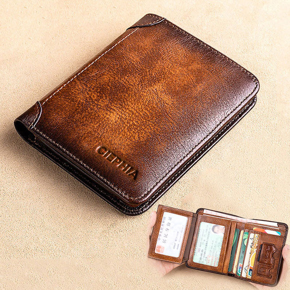 Mens Genuine Leather Trifold Wallet