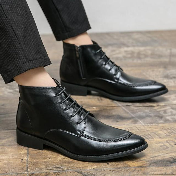 Men's Leather Pointed Toe Chelsea Ankle Boots
