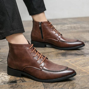 Men's Leather Pointed Toe Chelsea Ankle Boots