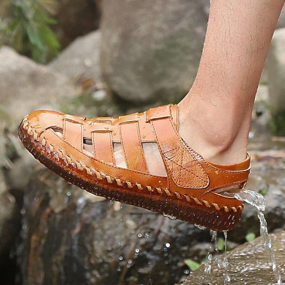 New Men Handmade Leather Summer Beach Sandals