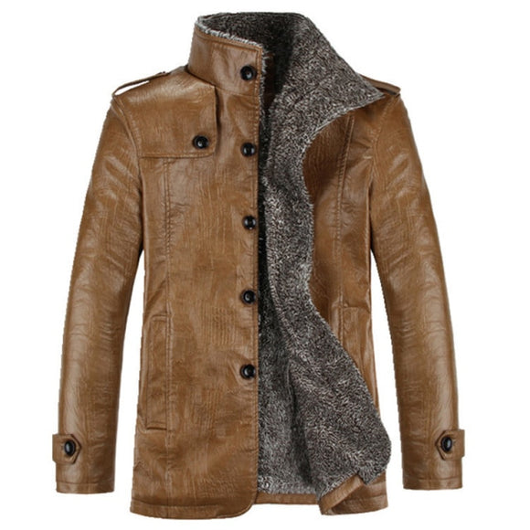 Mens Velvet Warm Leather Jackets 8XL