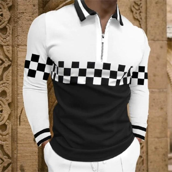 Mens Fashion Patchwork Long Sleeve Polo Shirts