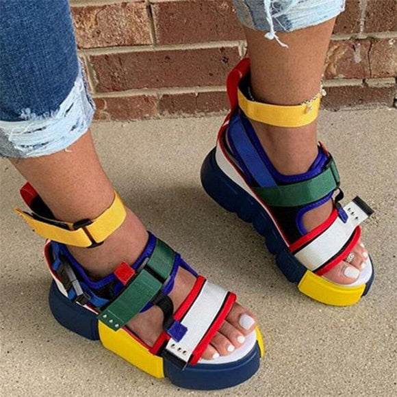 Womens Platform Casual Colorblock Ankel Strap Sandals