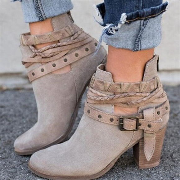 Casual Adjustable Buckle Ankle Boots
