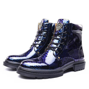 Snake Pattern Leather Men Comfortable Boots