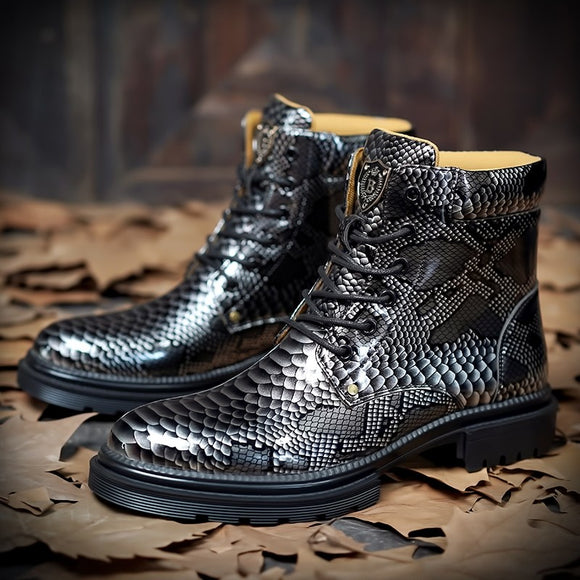 Snake Pattern Leather Men Comfortable Boots