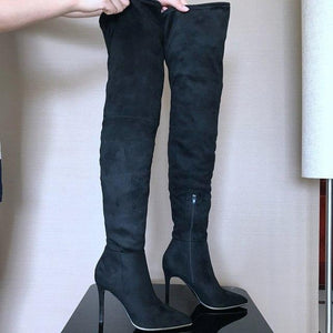 Women's Shoes - Faux Suede Leather Over Knee High Boots