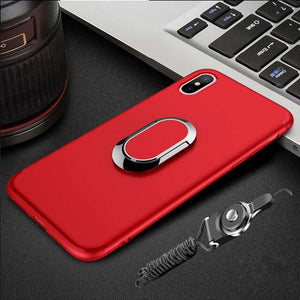 Luxury 3D Ultra-Thin Tempered Glass Protective Phone Case for iPhone +Magnetic Ring Holder +Strap