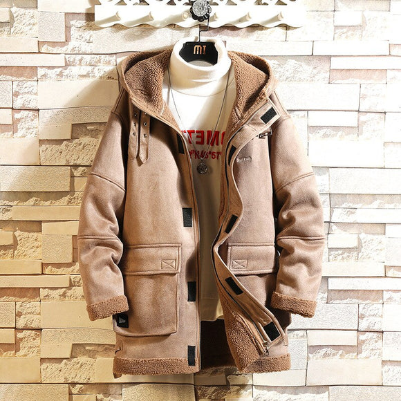 Men's Warm Thickened Hooded Fur Coat