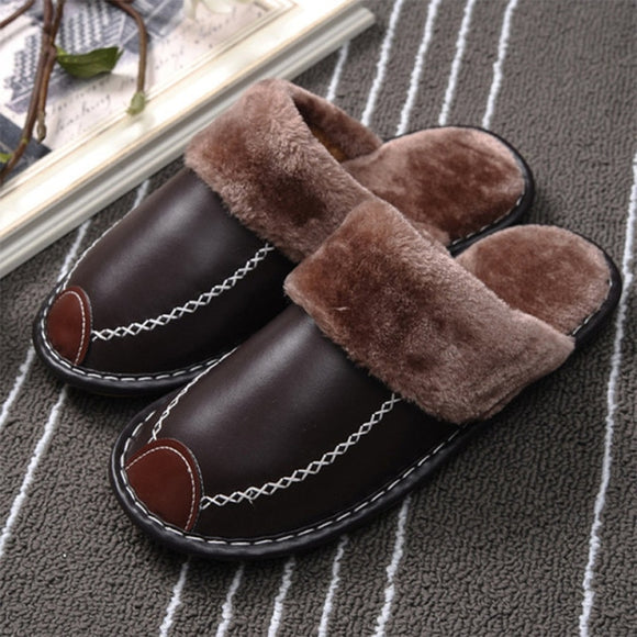 Couple Super Comfy Leather Waterproof Warm Slippers