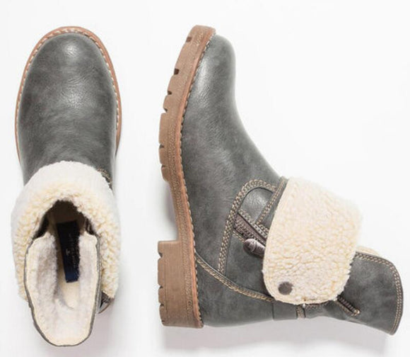 Women's Shoes-2019 Women Fur Warm Retro Leather Martin Ankle Boots