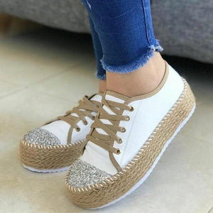 Women Canvas Shoes Casual Hemp Thick Bottom Flats Lace-up Shoes