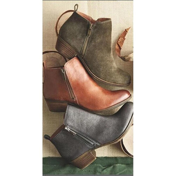 Shoes - Women's Vintage Chunky Low Heel Ankle Booties