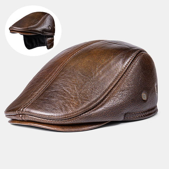 Cow Leather Ear Protection Beret
